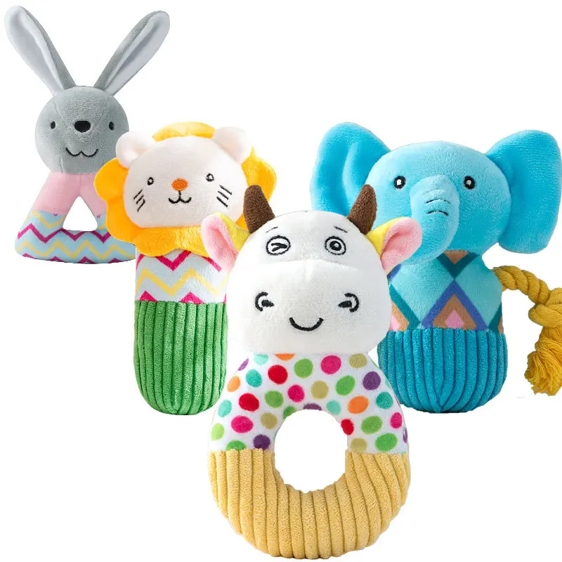 

Pet Chewing Squeaky Animals Shaped Dog Bite Corduroy Plush Teething Puppy Toy for Small Dogs High Quality Pet Training Supplies
