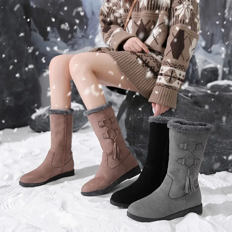 

Women's Winter Snow Boots New Mid-calf Female Boots Plus Velvet Thickened Warm Mid-tube Cotton Boots