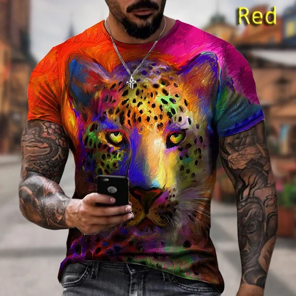 

Summer New Fashion Leopard Print 3D Printing T-Shirt Men's Fun Casual Short Sleeve Top