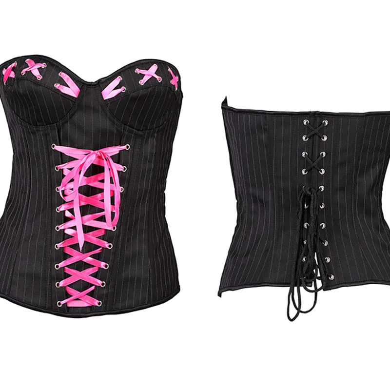 

New Arrival Cinta Modeladora Black Corsets And Bustiers Tan Wing Pink Rose Lace Up Trim Overbust Corset Hook Espartilho