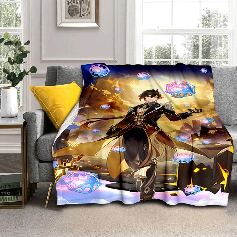 

Game Genshin Printed Gift Blanket Flannel Warmth Soft Plush Sofa Bed Throwing Blankets Plush Throwing Anime kawaii Blanket