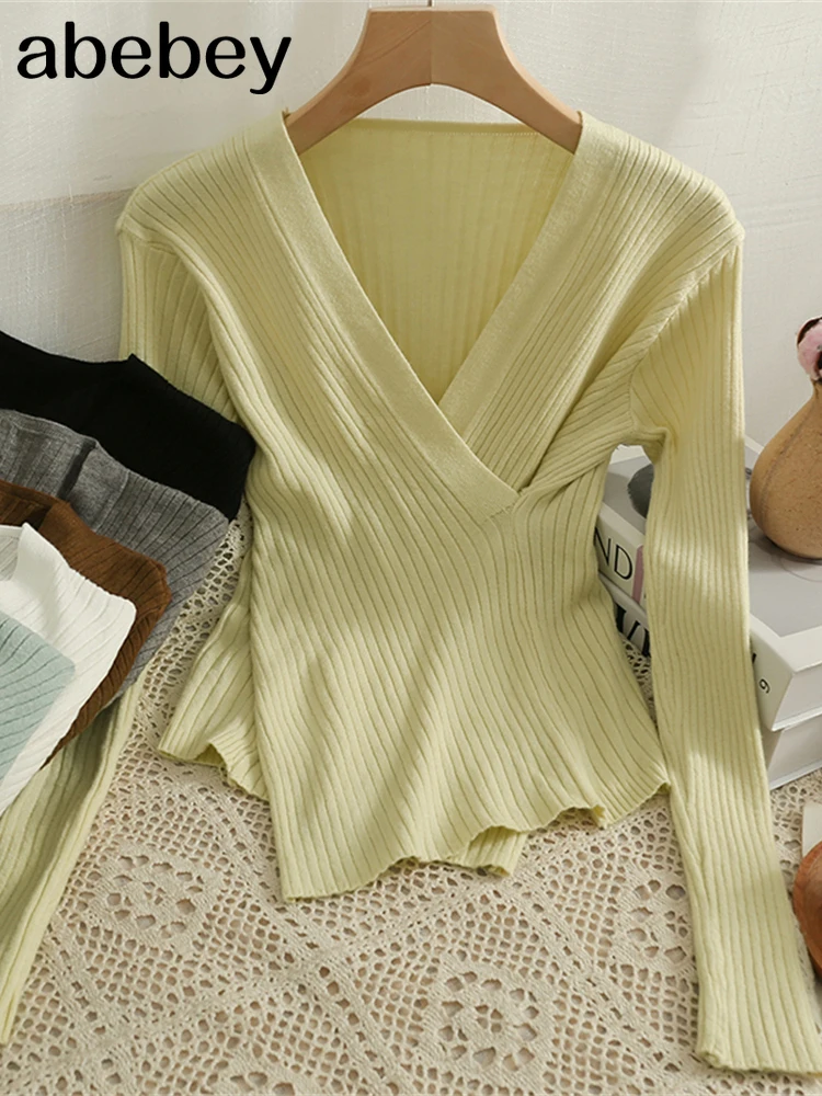 

Женский вязаный свитер с V-образным вырезом, Осень-зима