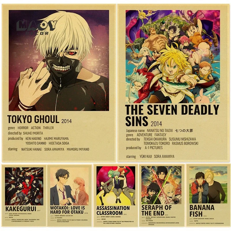 Коллекция плакатов Anime Kraft/Demon Slayer/Death Note/Tokyo Ghoul/Your Name/Винтажная печать на холсте для современного домашнего декора.