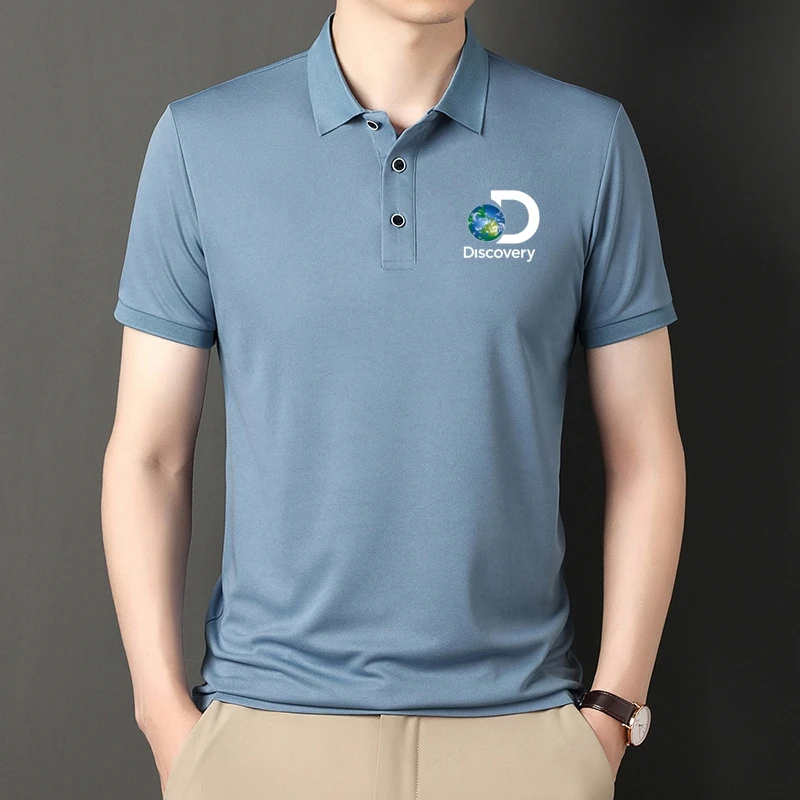 

Discovery Channel 2023 Summer High Quality Men Polo Shirts Casual Breathable Short Sleeve Mens Shirts Stand Collar Polo Shirt