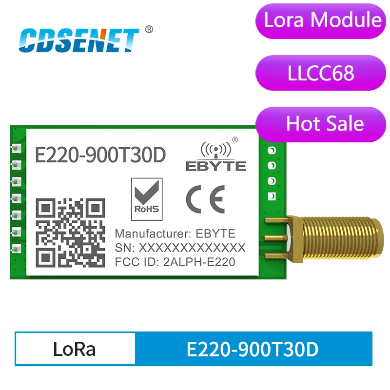 4pcs LLCC68 868MHz 915MHz LoRa Wireless Module 30dBm Long Range10km RSSI CDSENET E220-900T30D SMA-K UART Transmitter Receiver