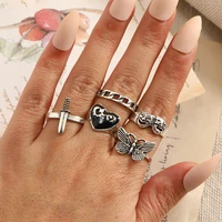 european and american new butterfly fairy ring 5 piece set creative personality heart shaped chain dagger joint ring wholesale