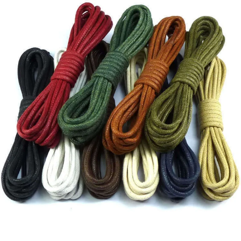 

Men and Women Couple Buy Two Pairs and Get One Pair of Pure Cotton Waxed Shoelaces round Thick0.3cm Leather Shoe Lace Boots Shoe