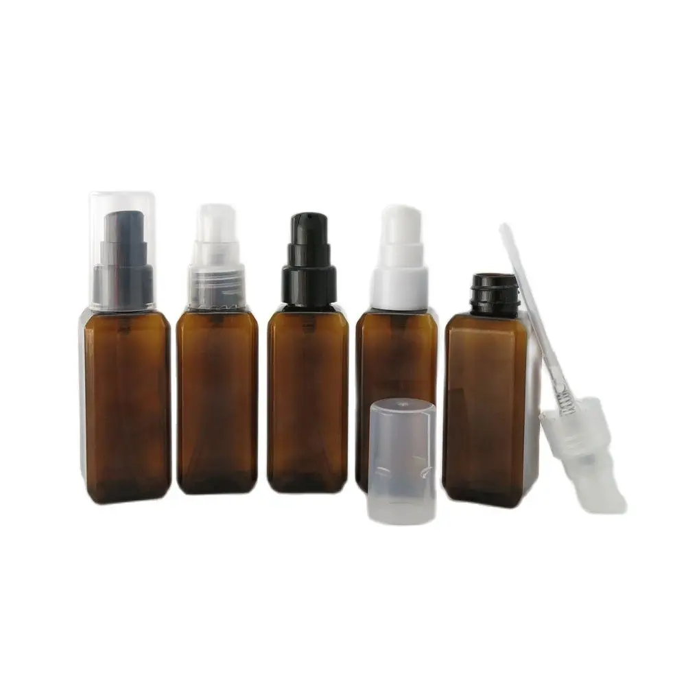 

100 шт./лот 50 мл янтарная Квадратная бутылка для лосьона, коричневый пластиковый контейнер для косметического крема для лосьона, бутылки для путешествий в отеле