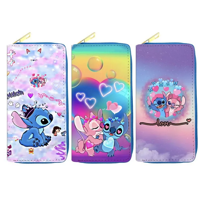 

Disney cute cartoon stitch Women Large Capacity Leather Wallet Ladies Zipper Clutch Bag Credit Card Holder Purse