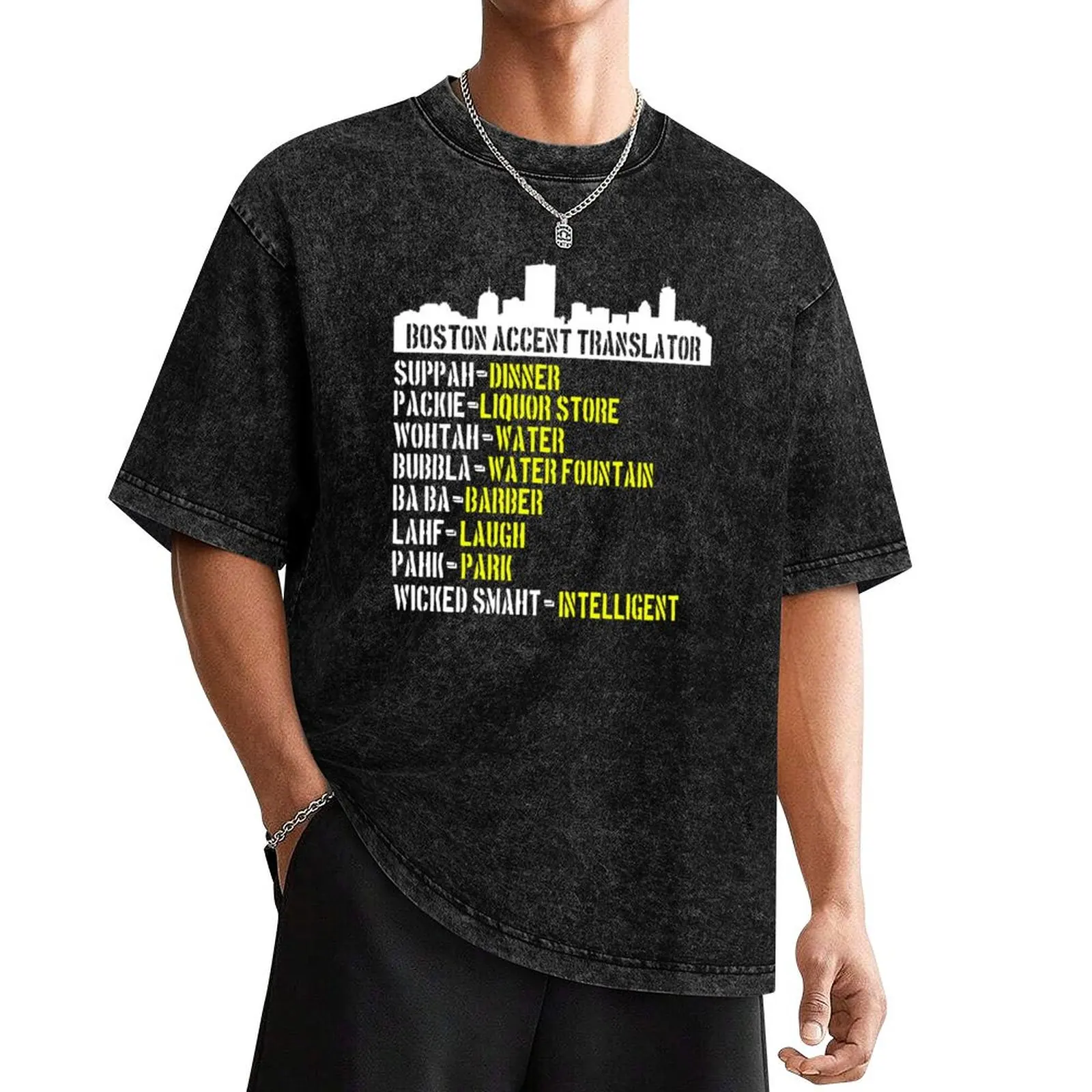 Черная хлопковая футболка Boston Accent Translator Bostonian to English
