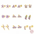 Женские серьги-гвоздики из серебра 925 пробы с фиолетовым цирконием