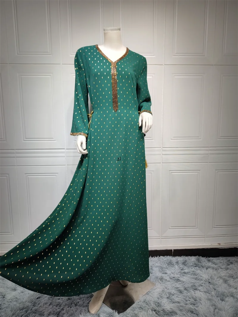 Abaya Dubai Eid Long Sleeve Dress Fashion Polka Dot Print Belted Kaftan Turkey Dresses For Women African Designer