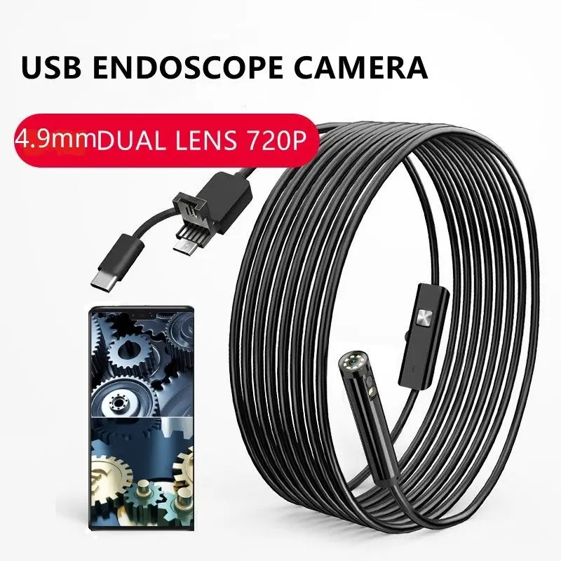

4.9mm Endoscope Usb c Dual Lens Android Otg Smartphone Endoscopic Mini Drain Snake Camera Automotive Borescope Inspection Tools