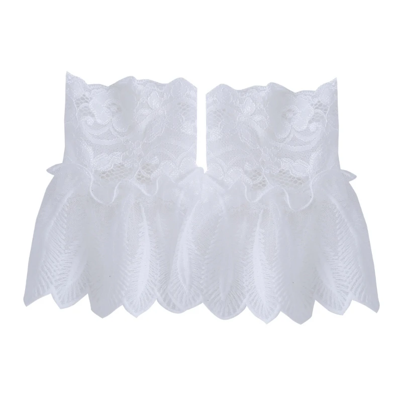 

28TF Detachable Shirt Pleated Flared Sleeve False Cuffs White Color Pleated Wristband