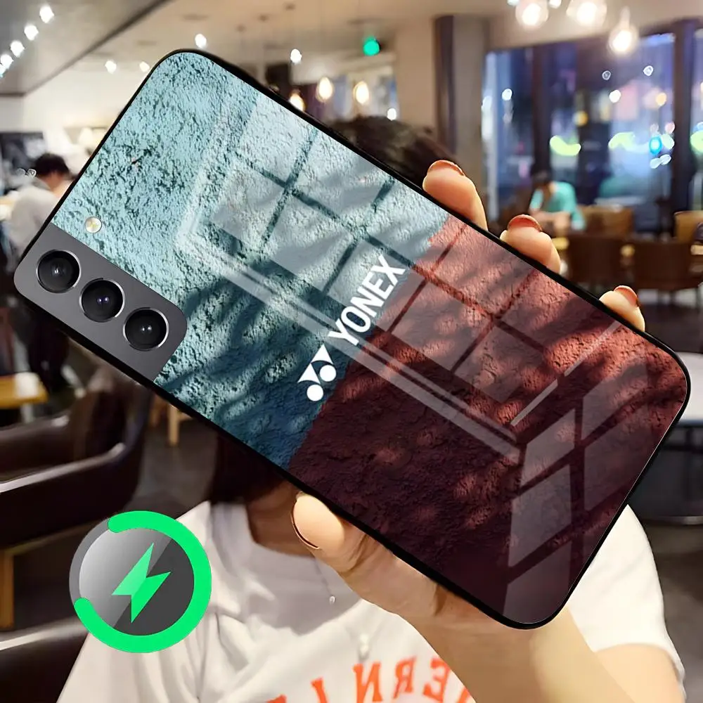 Модный чехол для телефона с логотипом Y-YONEX-ES для Samsung S26 S25 S24 S23 S22 S21 S20 Edge Ultra Plus FE, стеклянный чехол для Magsafe (art.: 3920db007b2f0) - 3920db007b2f0