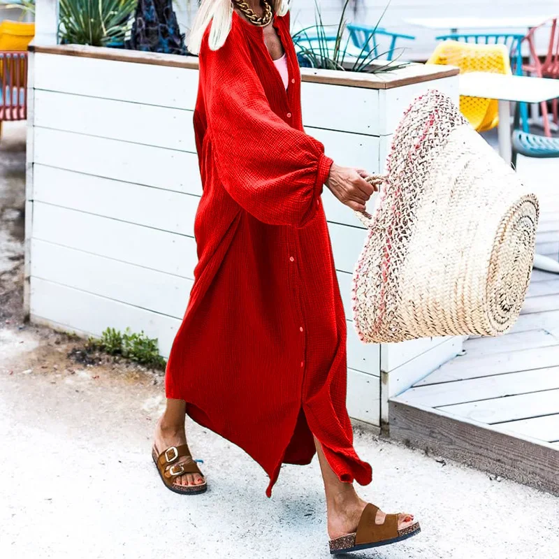 FD1467 Новое однотонное длинное платье свободного кроя кардиган женское