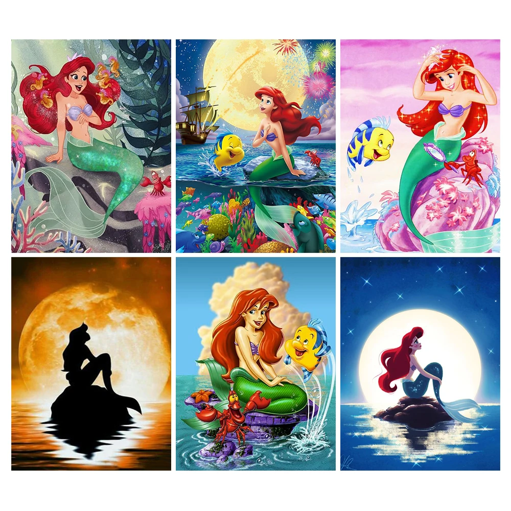 Алмазная живопись сделай сам Disney 5D с маленькой русалочкой круглая мультяшная