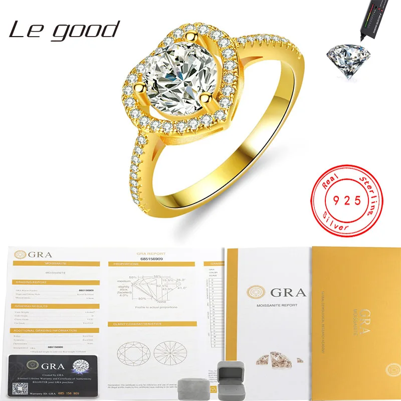 

14K Gold Plated Passed Moissanite Diamond Ring 1CT Party 925 Sterling Silver Wedding Rings Women Luxury Jewelry With Certificate