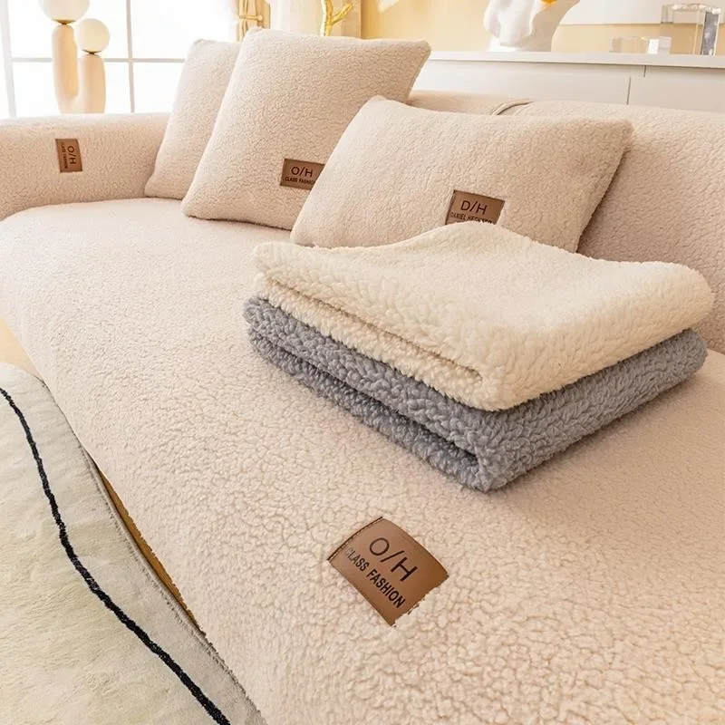 

Solid Winter Thickened Plush Cushion Modern Minimalist Sofa Mat Thickened High Grade Nordic Anti Slip Leather Sofa Dust Cover