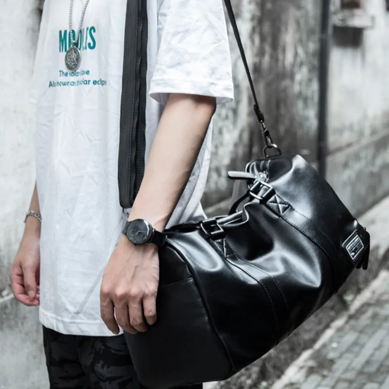 Large Capacity Leather Men Travel Bag Weekend Luggage Bag Fashion Man Duffle Handbag Sports Fitnes Bag With Shoes Pocket