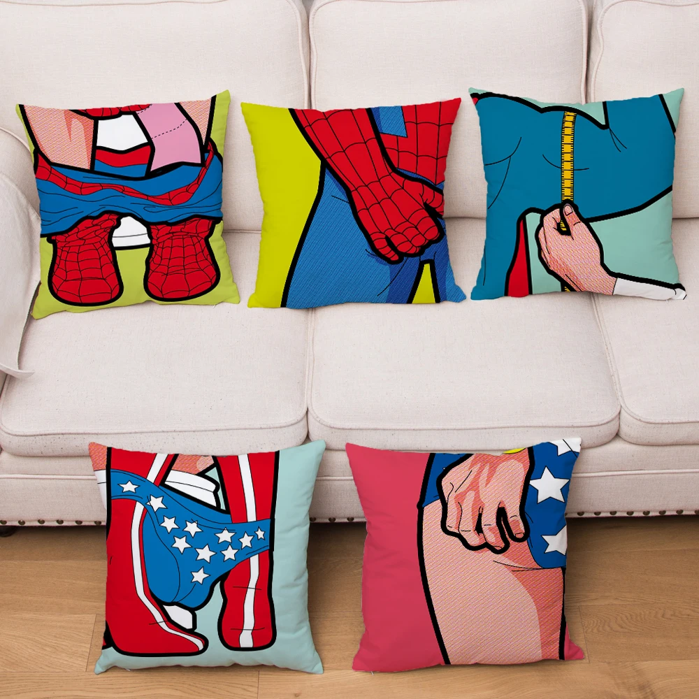 

Funny Super Hero Daily Life Print Cushion Cover Super Soft Plush Pillow Covers 45*45 Pillows Cases Sofa Home Decor Pillowcase