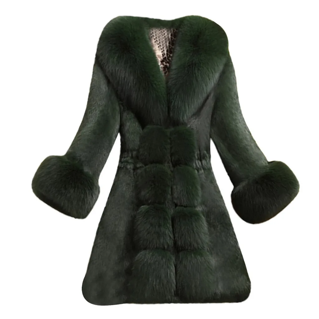 plus size Fashion Winter Coat Women Warm Plush Solid Color Faux Fur Coat Regular jacket Thick Green Wine Black White Four Color