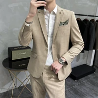 jacketpants high end brand plaid formal business mens suits 2pces set stage banquet dress groom wedding suit male blazer 4xl