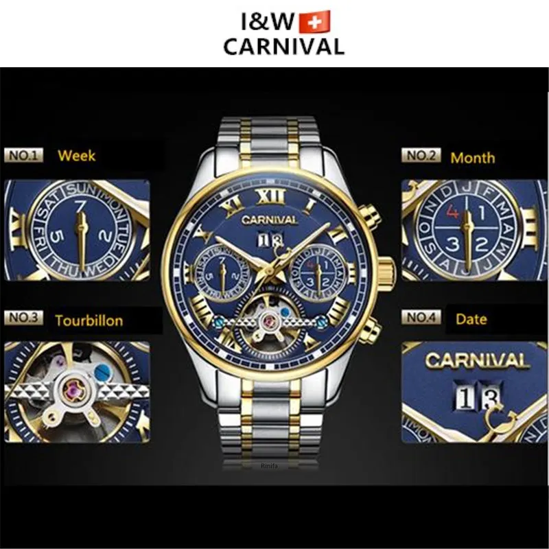 Carnival Tourbillon популярные автоматические механические Брендовые мужские часы