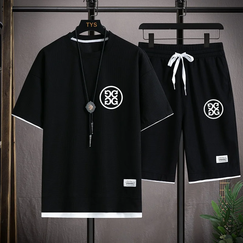 Summer Men and Women 2-Piece T-shirt +Shorts Sportswear Fashion Printing Loose Harajuku Style Street Apparel Casual Golf New Set