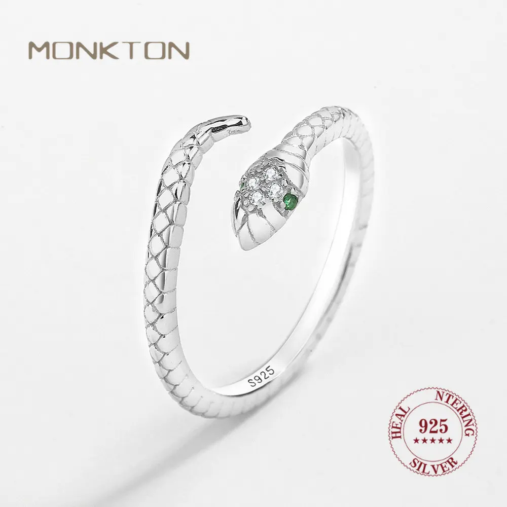 

Ювелирные изделия Monkton из серебра 925 пробы, сертифицированное Оригинальное серебряное кольцо со змеиным плетением, регулируемый комплект колец для женщин, роскошные украшения