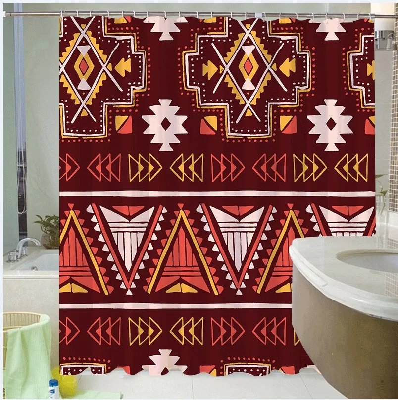 

Triangle Geometric Orange Blue Print Shower Curtain and Modern Bath Curtains for Bathroom Home Decor