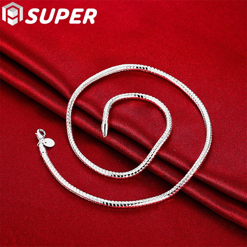 

925 Sterling Silver 16/18/20/24/22/24/26/30 Inch 3mm Snake Chain Necklace For Woman Man Wedding Engagement Jewelry
