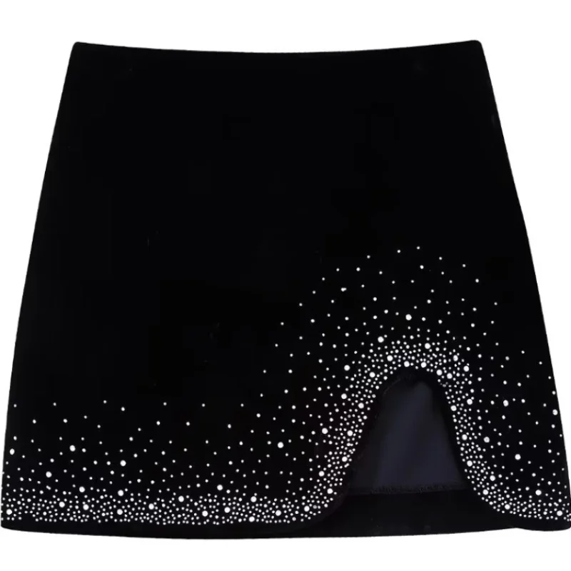 

Women's Fashion Sequin Design Irregular Velvet Miniskirt Street Style Women's Fashion Side Slit Hip Wrap Skirt Korean Clothing
