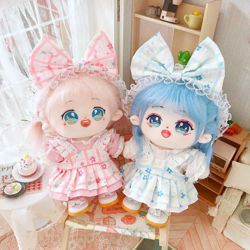 

20CM Star Doll Clothes Plaid Flower Suspenders Skirt Dress Up Cute Plush Dolls Accessories Korea Kpop EXO idol Dolls Gift Toys