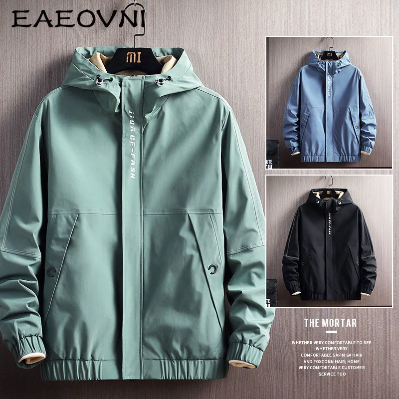 

Men's Zipper EAEOVNI Hooded Coat Men Autumn Winter Cargo Man Windbreaker 2023 New Hoodie Jacket Coats Outwear Tops