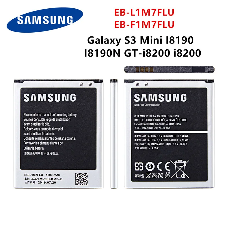 

SAMSUNG Orginal EB-L1M7FLU EB-F1M7FLU 1500mAh Battery For Samsung Galaxy S3 Mini GT-I8190 i8160 I8190N GT-i8200 S7562 G313 WO