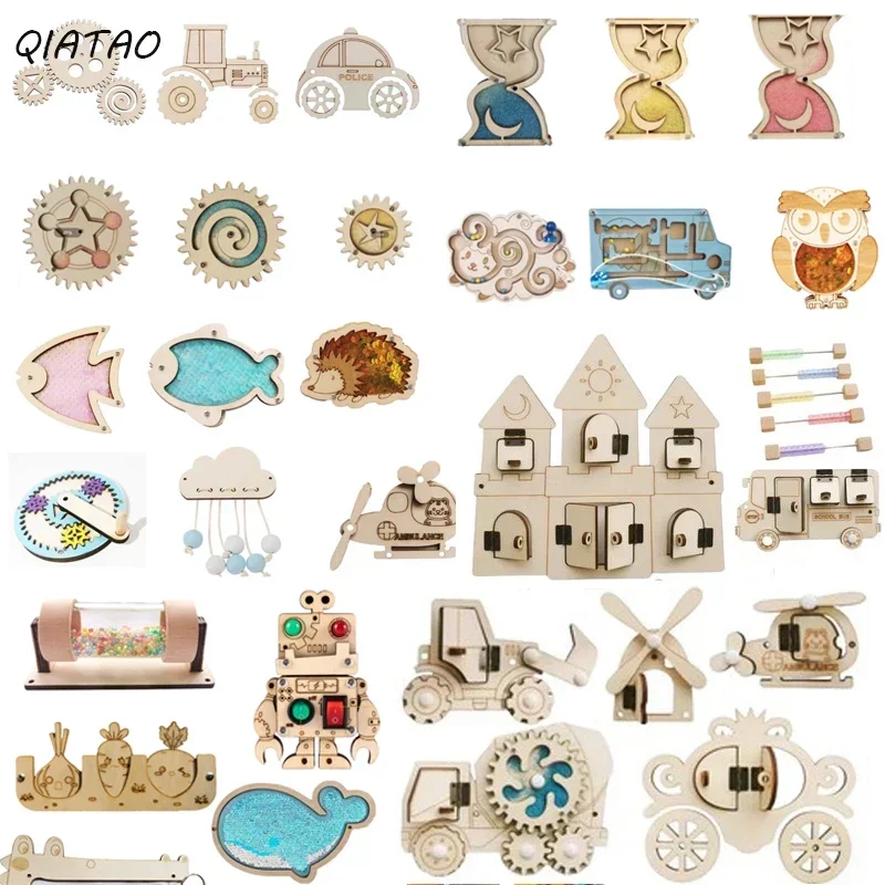 Деревянная доска Монтессори сделай сам аксессуары замок овечка школьный автобус