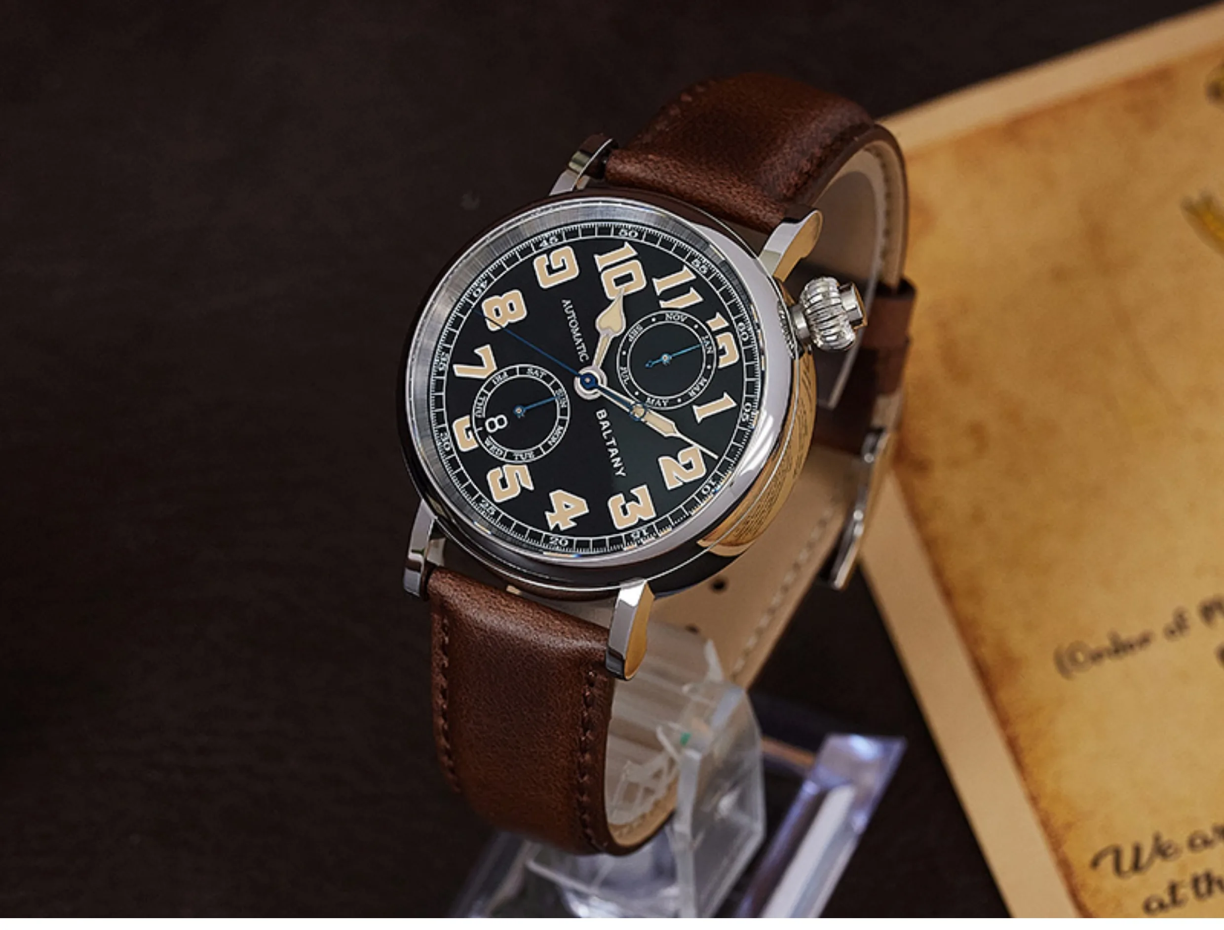 Мужские автоматические часы Baltany 41 мм ретро-часы пилота механические наручные 5ATM