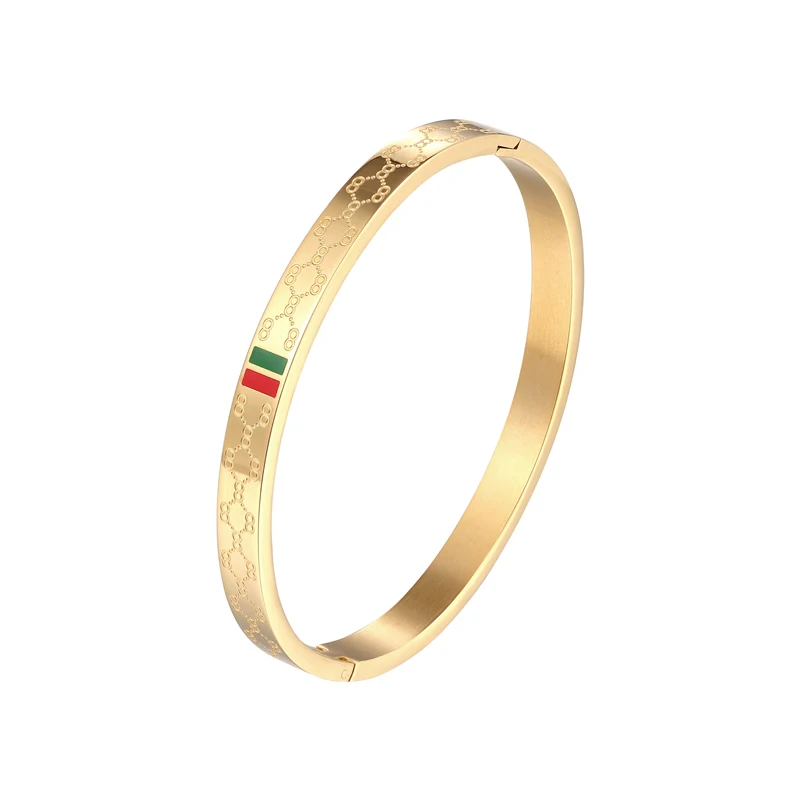 

2022 Trendy Bangle For Women Red And Green Letter Stainless Steel Gold Plating Jewelry Lover Bangle Luxury Wedding Female Bangle