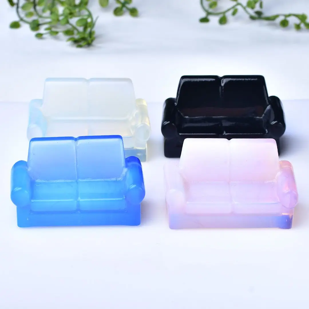 

Natural obsidian opal crystal quartz hand-carved cute cartoon double sofa shapes for home decor Christmas gifts 1pcs