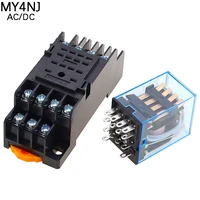 1 set my4 small electromagnetic relay power relay dc12v dc24v ac110v ac220v coil 4no 4nc din rail 14 pins base mini relay