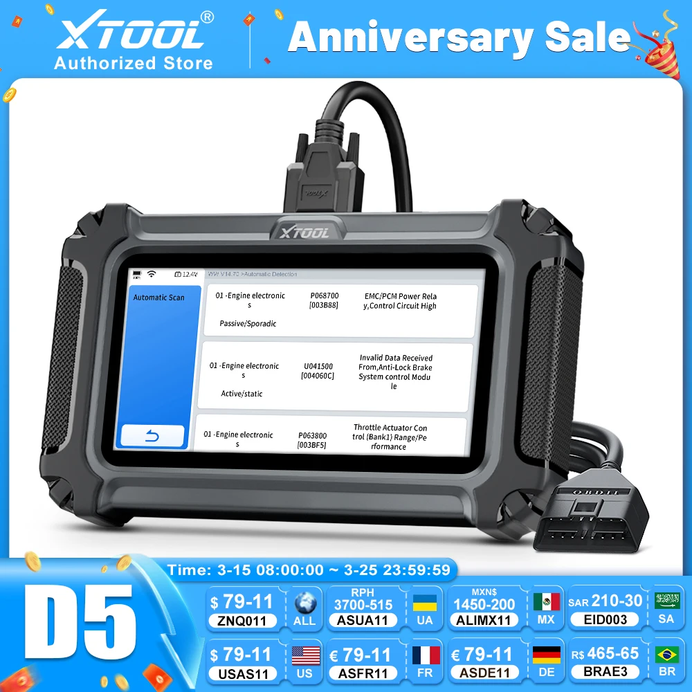 Фото XTOOL D5 Автомобильные диагностические инструменты CAN FD FCA Бесплатное обновление Автоматический OBD OBD2 Сканер Пять систем диагностики OBDII Считыватель кодов №1