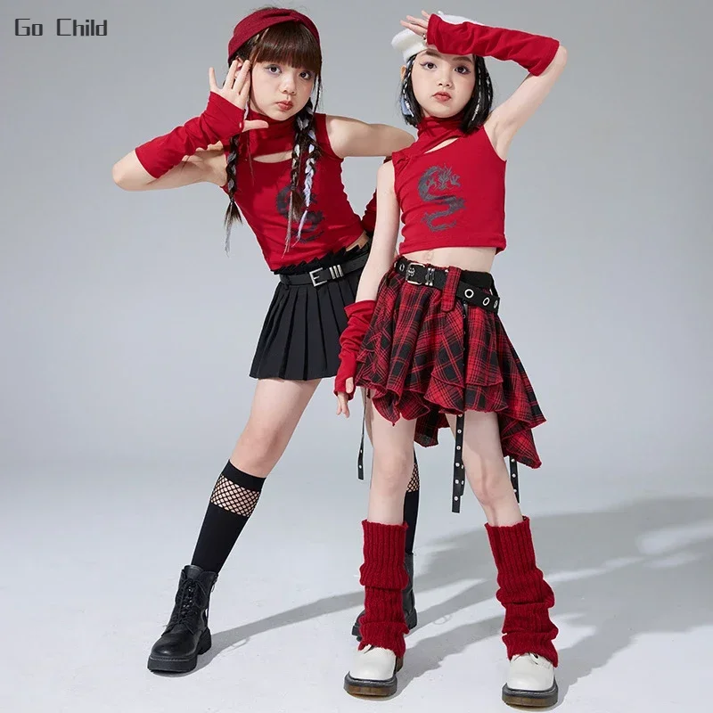 УКОРОЧЕННЫЙ ТОП В Стиле Хип-хоп для девочек клетчатая юбка уличного танца