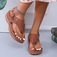 kamucc fashion fringe wedges sandals women clip toe back strap platform sandalias mujer 2022 summer light beach sandal shoes