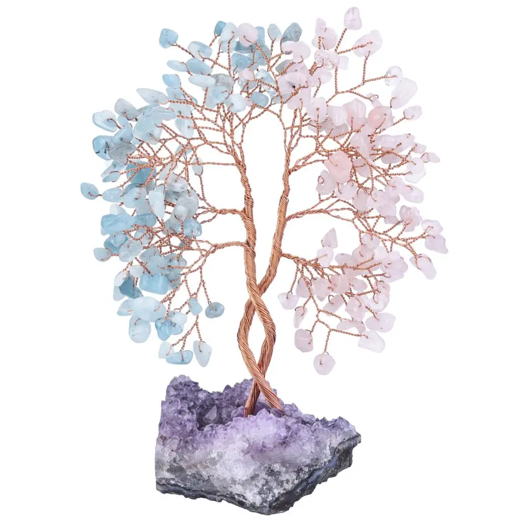 Healing Luck Money Tree With Amethyst Cluster Base Natural Crystal Chips Minerals Gemstone Crafts Gift Nordic Home Ornaments