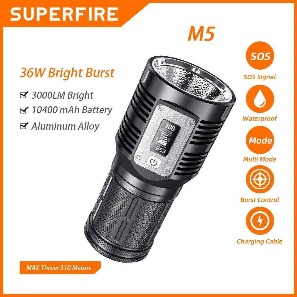 Светодиодный фонарик SUPERFIRE M5 36 Вт 10400 мАч