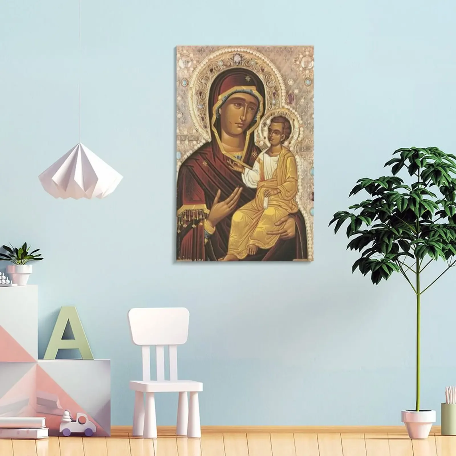 Дева Мария и Малыш Иисус: Иверон Теокоз Холст Картина постеры для стены японский