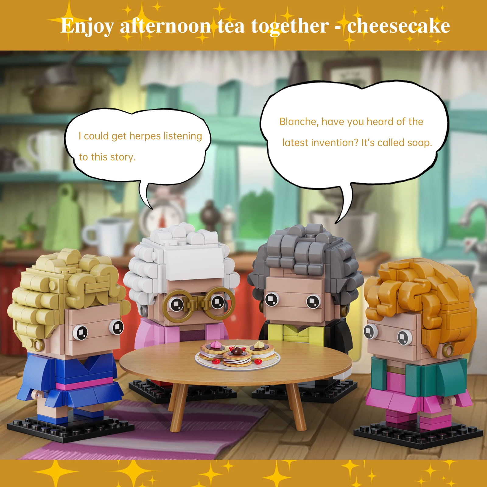 Конструктор MOC 4 в 1 с золотистыми фигурами для девочек набор строительных блоков