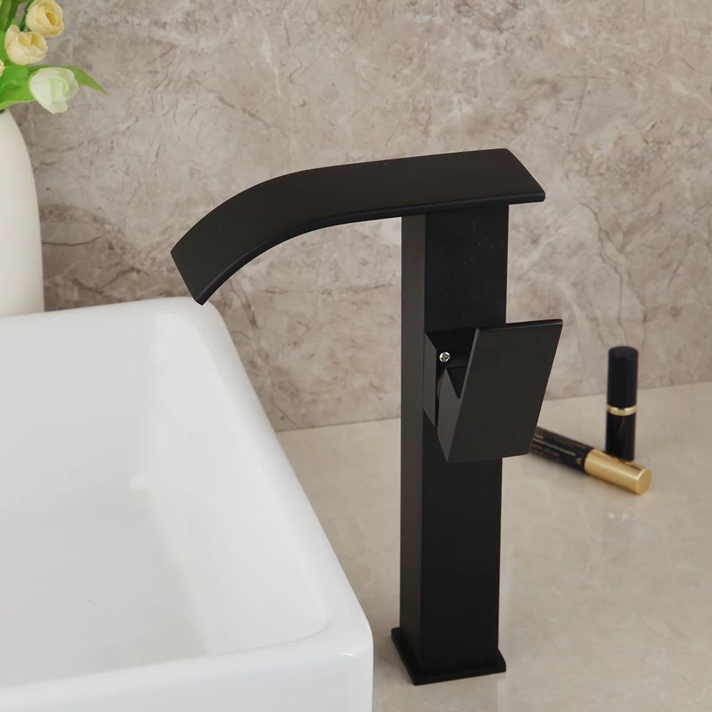 

Water Taps Waterfall Sink Faucet Bathroom Matte Black Brass Faucets Water Tap Handles Single Deck Mounted Hot & Cold Mixer Tap