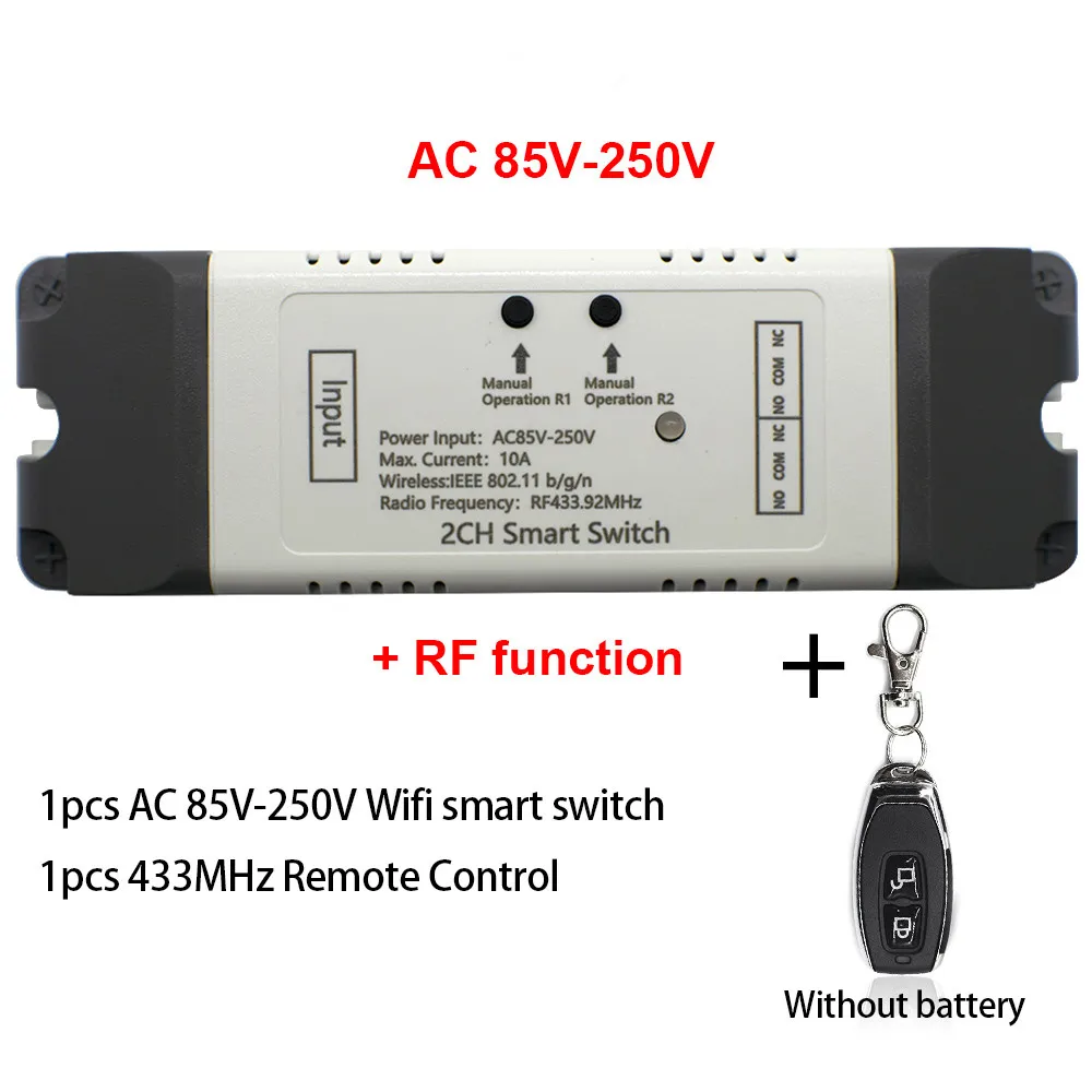 

Интеллектуальный модуль беспроводного переключателя Wi-Fi, 2CH DC5V 12V 32V 110V 220V, Inching Self-lock, RF433, NO, NC, COM.10A Relay, eWeLink APP Control